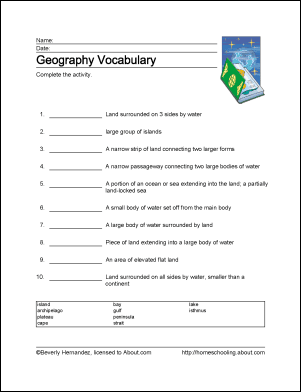 Geography Wordsearch, Vocabulary, Crossword, and More