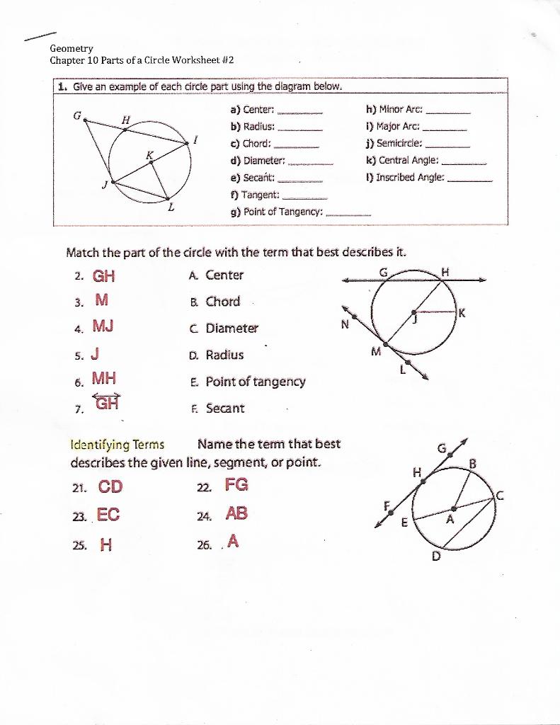 Solved Geometry Chapter 10 Parts of a Circle Worksheet #2 1 ...