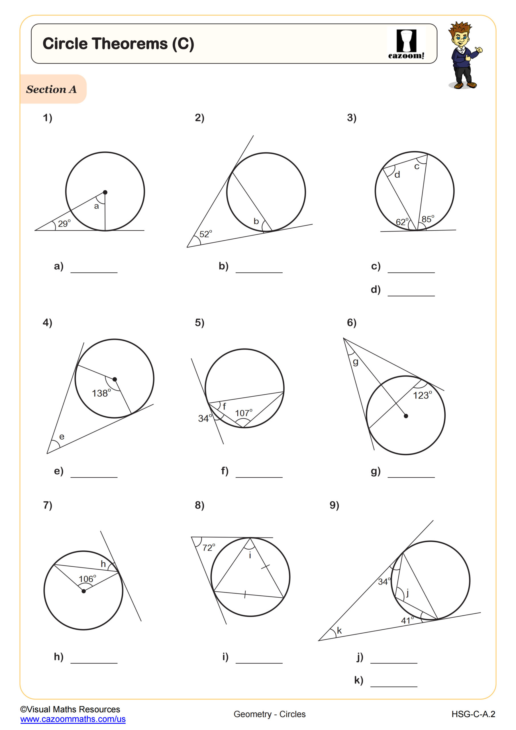 Circle Theorems (C) Worksheet | PDF Printable Geometry Worksheet
