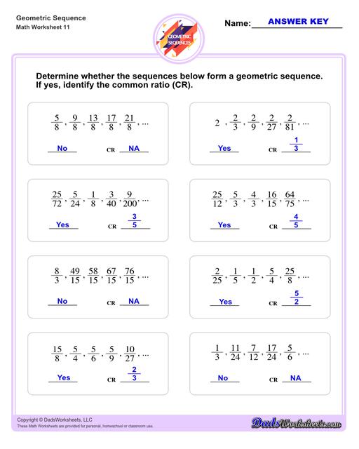 Geometric Sequences - Math Worksheets