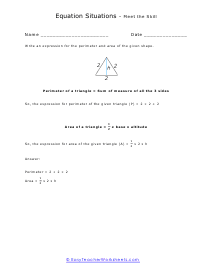 Geometric Equation or Expression Situation Worksheets