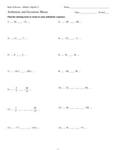 Arithmetic and Geometric Means Worksheet for 9th - 11th Grade ...