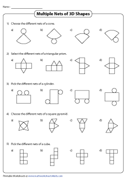 Nets of 3D Shapes Worksheets
