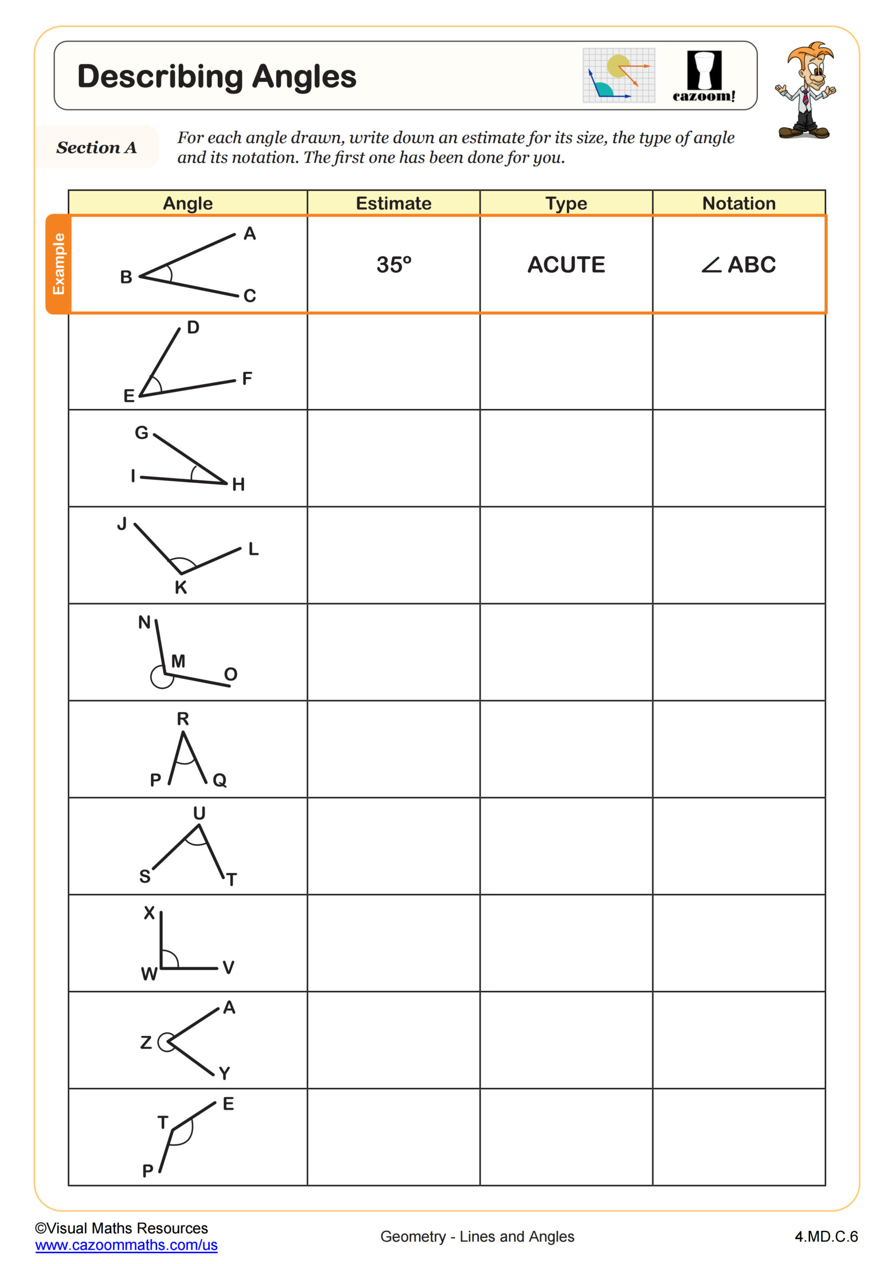 Naming Angles Worksheet | PDF Printable Geometry Worksheet - Worksheets ...