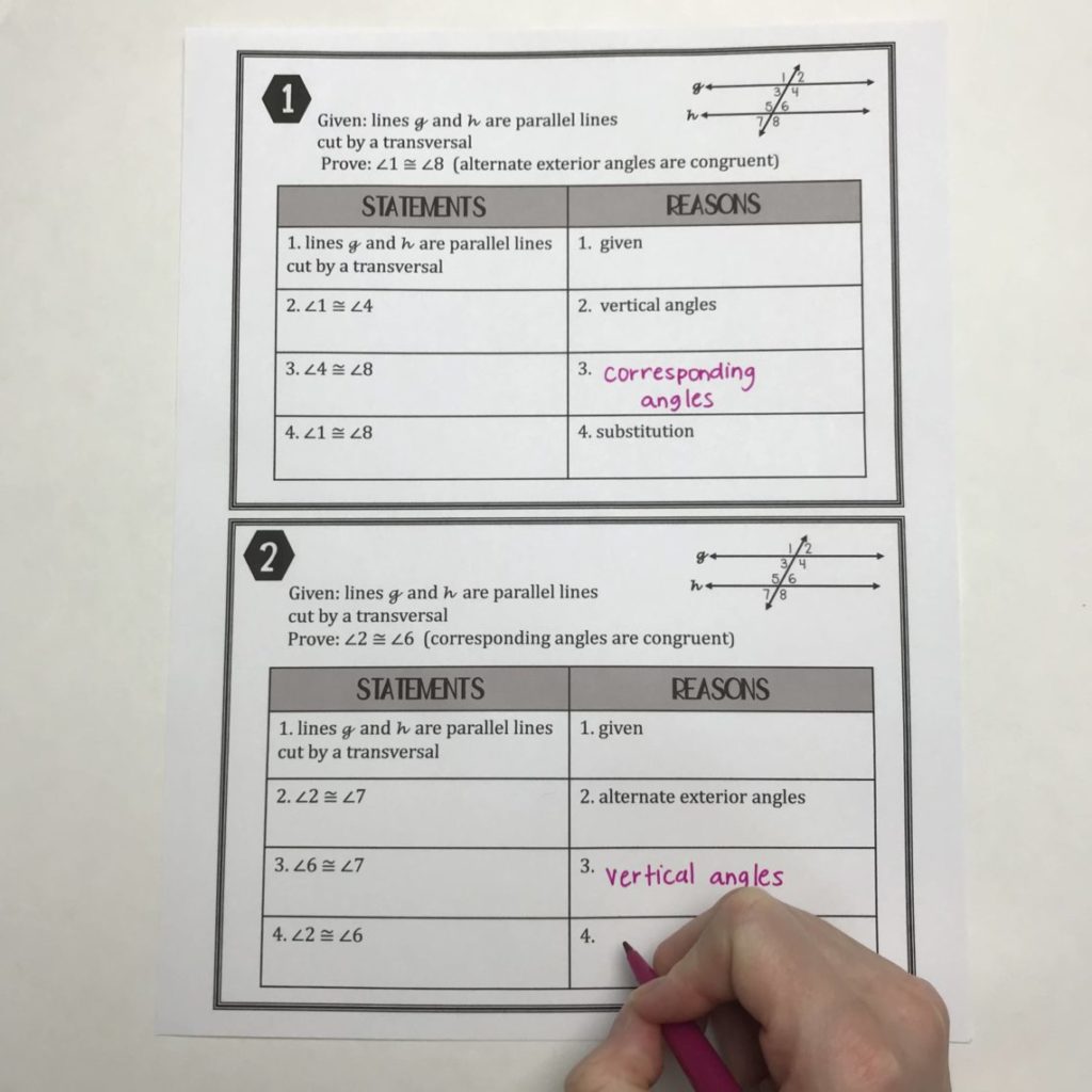 geometric proofs worksheet answers