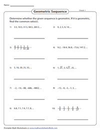 Geometric Sequence Worksheets