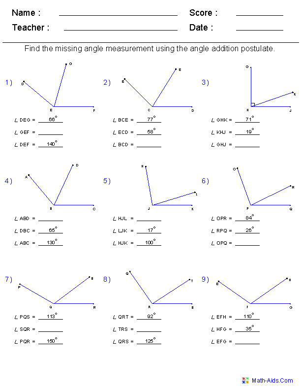 Geometry Worksheets | Angles Worksheets