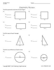 Geometry Review Worksheet for 9th - 11th Grade | Lesson Planet