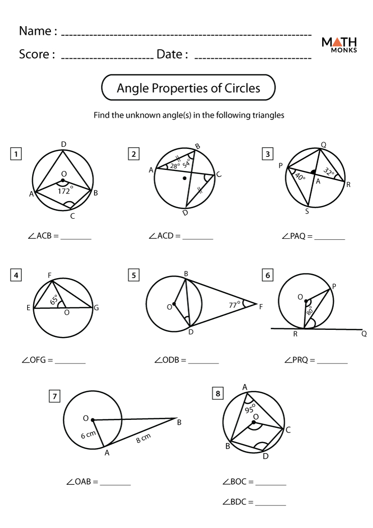 Angles in a Circle Worksheets - Math Monks