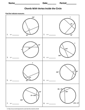 Geometry Worksheet: Chords - Vertex Inside the Circle