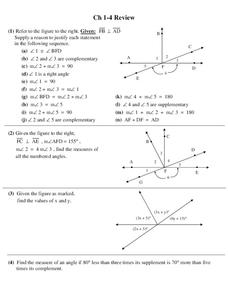 Complementary and Supplementary Angles Worksheet for 10th Grade ...