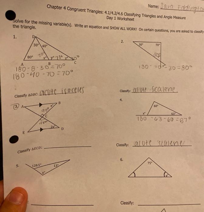 Solved Name: Java Eddingtos Chapter 4 Congruent Triangles: | Chegg.com ...