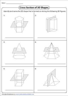 Cross Sections of 3D Shapes Worksheets