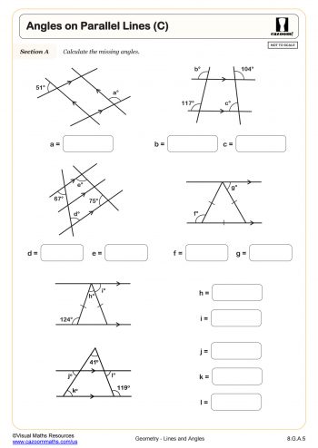 Calculating Angles on Parallel Lines with Transversals (C) (with ...