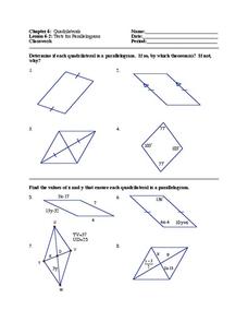 Tests for Parallelograms Worksheet for 10th Grade | Lesson Planet