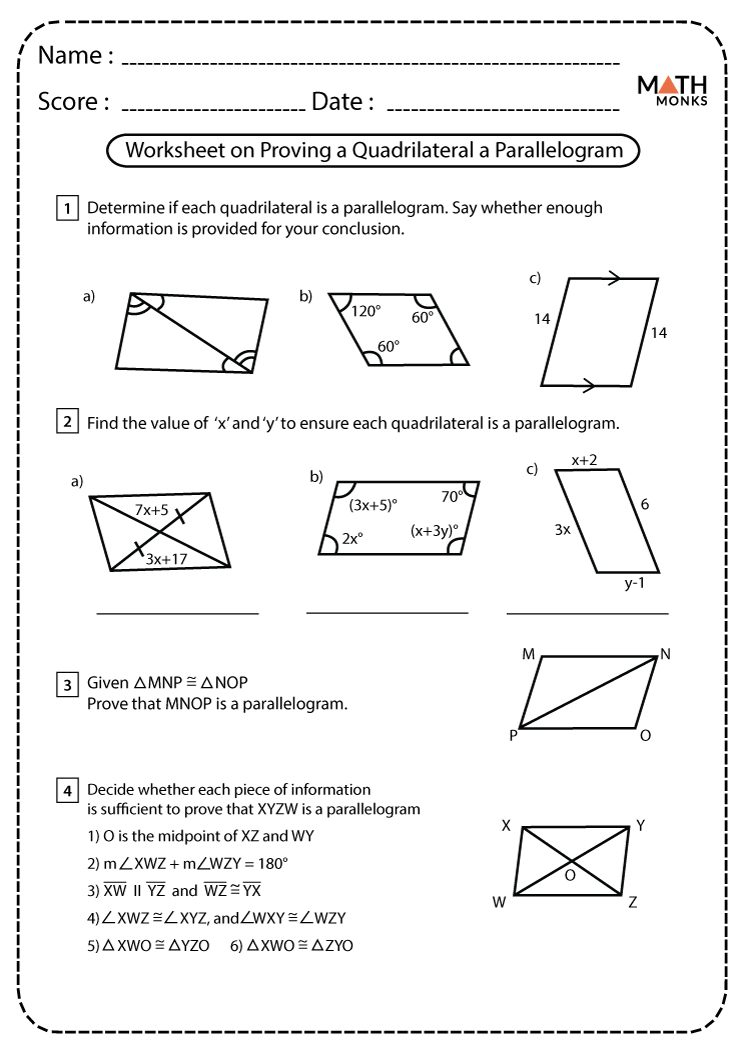geometry parallelograms worksheet