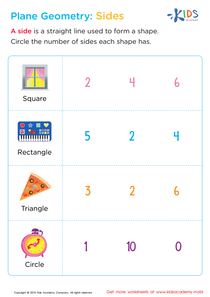 Sides Worksheet: Free Plane Geometry Printable for Kids
