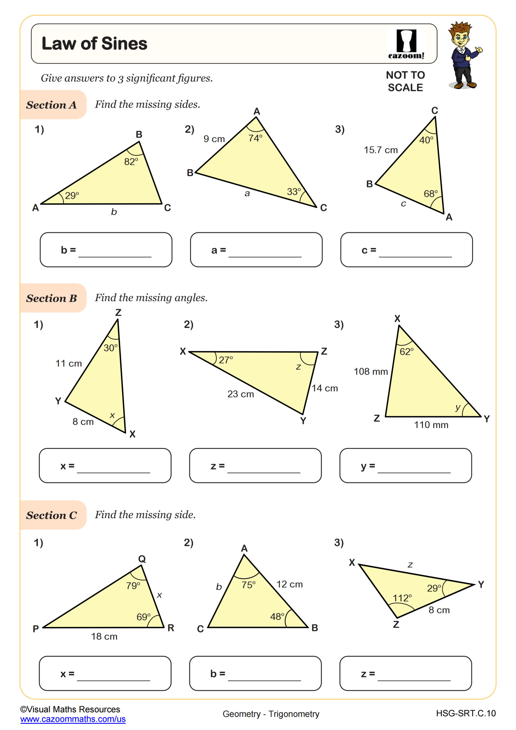 Law of Sines Worksheet | PDF Printable Geometry Worksheet