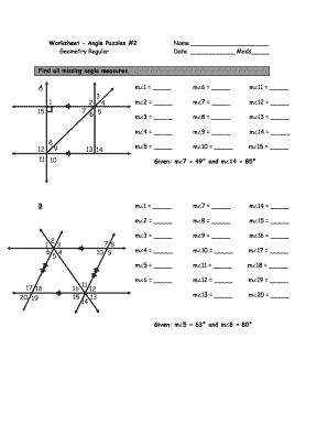 Worksheet Angle Puzzles 2 Geometry Regular - Fill and Sign ...
