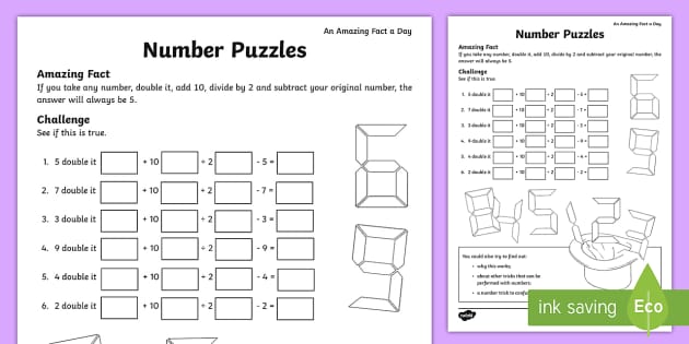 Maths Number Puzzles For Kids - Printable Worksheet - Twinkl