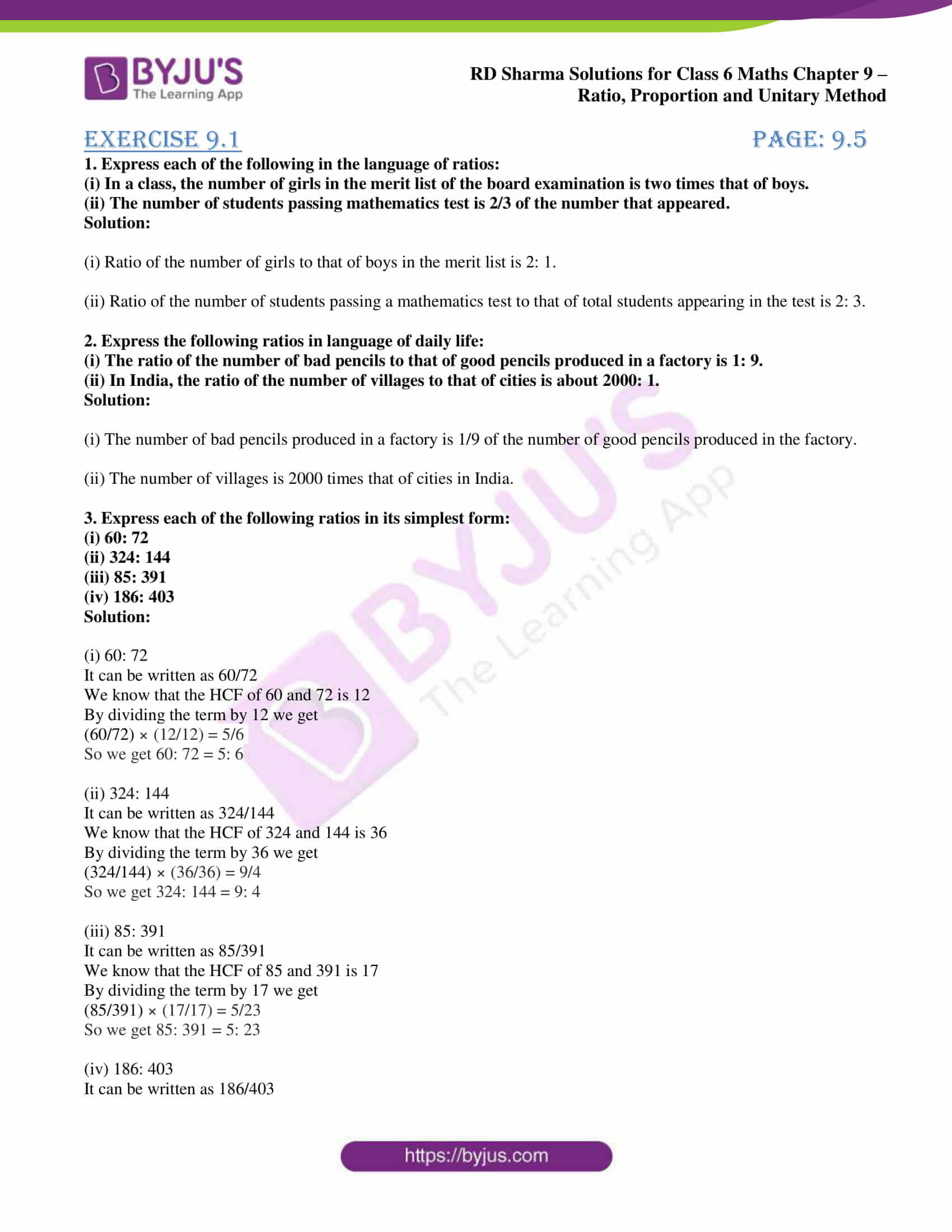 RD Sharma Solutions for Class 6 Chapter 9 Ratio, Proportion and ...