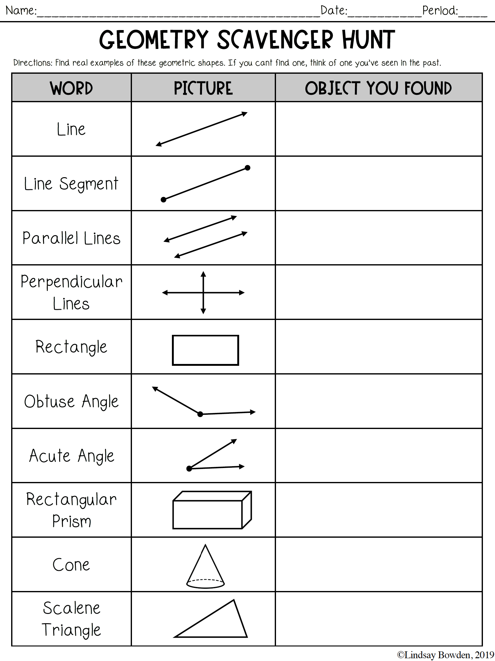 Geometry Scavenger Hunt Lindsay Bowden Worksheets Library