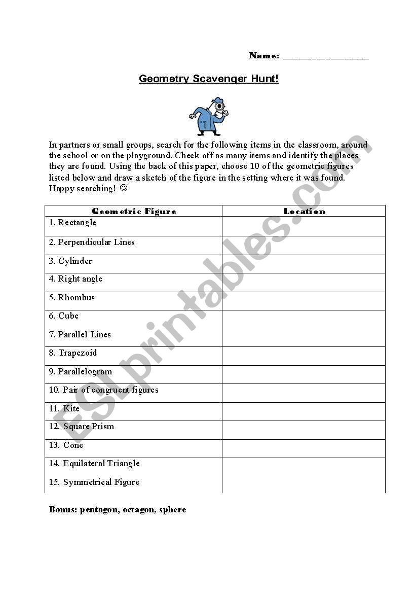 Geometry Scavenger Hunt Worksheet — Scavenger Hunt Worksheets Library