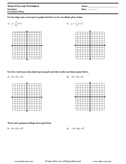 Worksheet: Slope Intercept Form - Point Slope Form - Lines in a ...