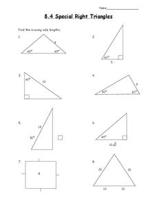 Special Right Triangles Worksheet for 10th Grade | Lesson Planet