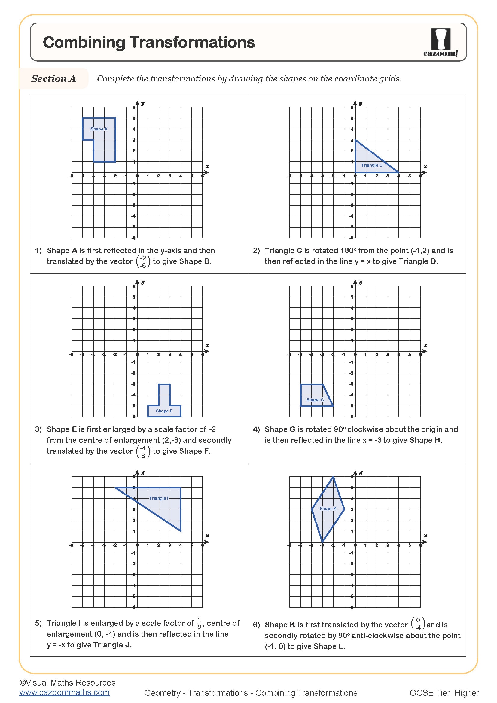 Combining Transformations Free Worksheet | Printable PDF Worksheets