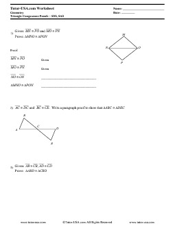 Worksheet: Triangle Congruence Proofs - SSS &  SAS Postulates ...