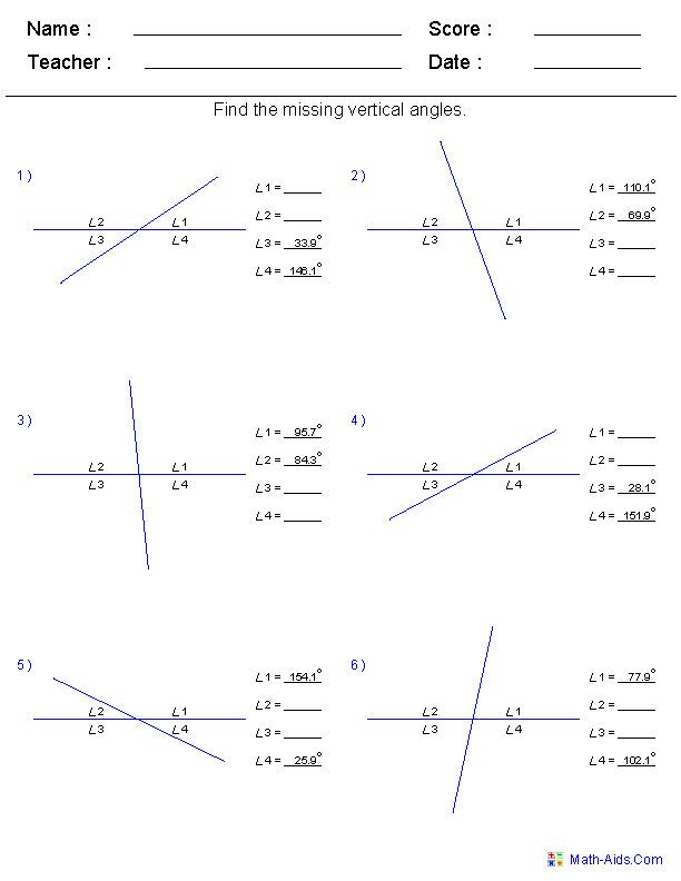 Geometry Worksheets | Angles Worksheets