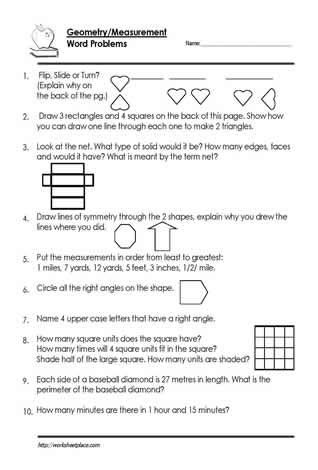 geometry word problems worksheet
