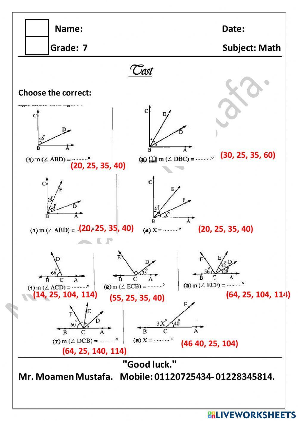 Math-Grade 7 exercise | Live Worksheets - Worksheets Library