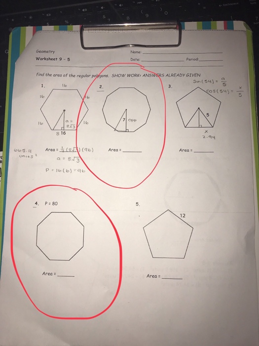 Solved Geometry Worksheet 9-5 Name Date Period: find the | Chegg.com