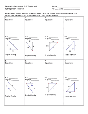 Geometry Worksheet 7 2 Worksheet Pythagorean Theorem Answer Key ...