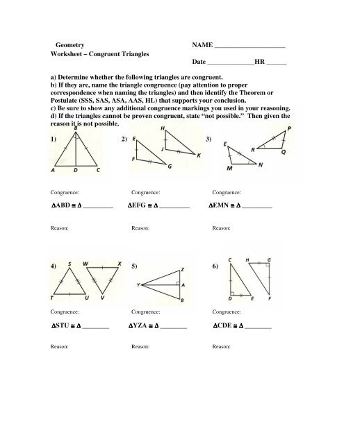 geometry worksheet congruent triangles asa and aas answers