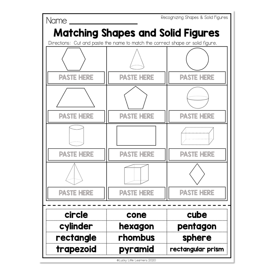 2nd Grade Math Worksheets - Geometry -Recognizing Shapes and Solid ...