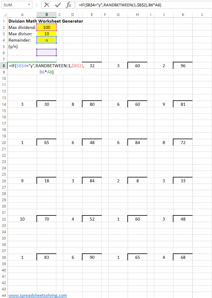 Algebra &  Geometry - SpreadsheetSolving