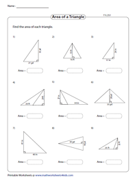 Area of Triangles Worksheets