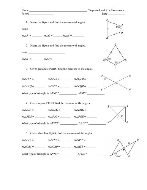 geometry worksheet kites answers
