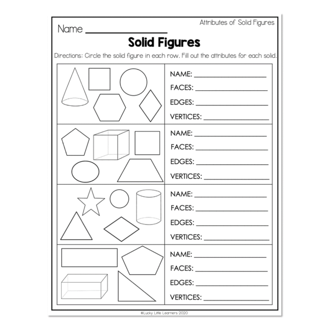 2nd Grade Math Worksheets - Geometry - Attributes of Solid Figures ...
