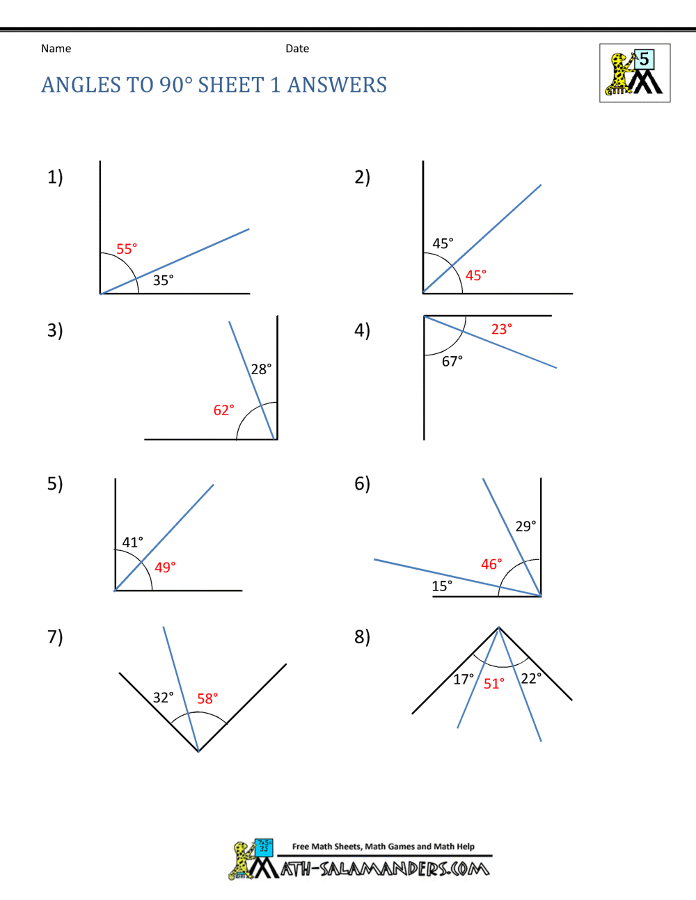 geometry worksheet with answers