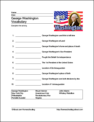 George Washington Printables: Wordsearch