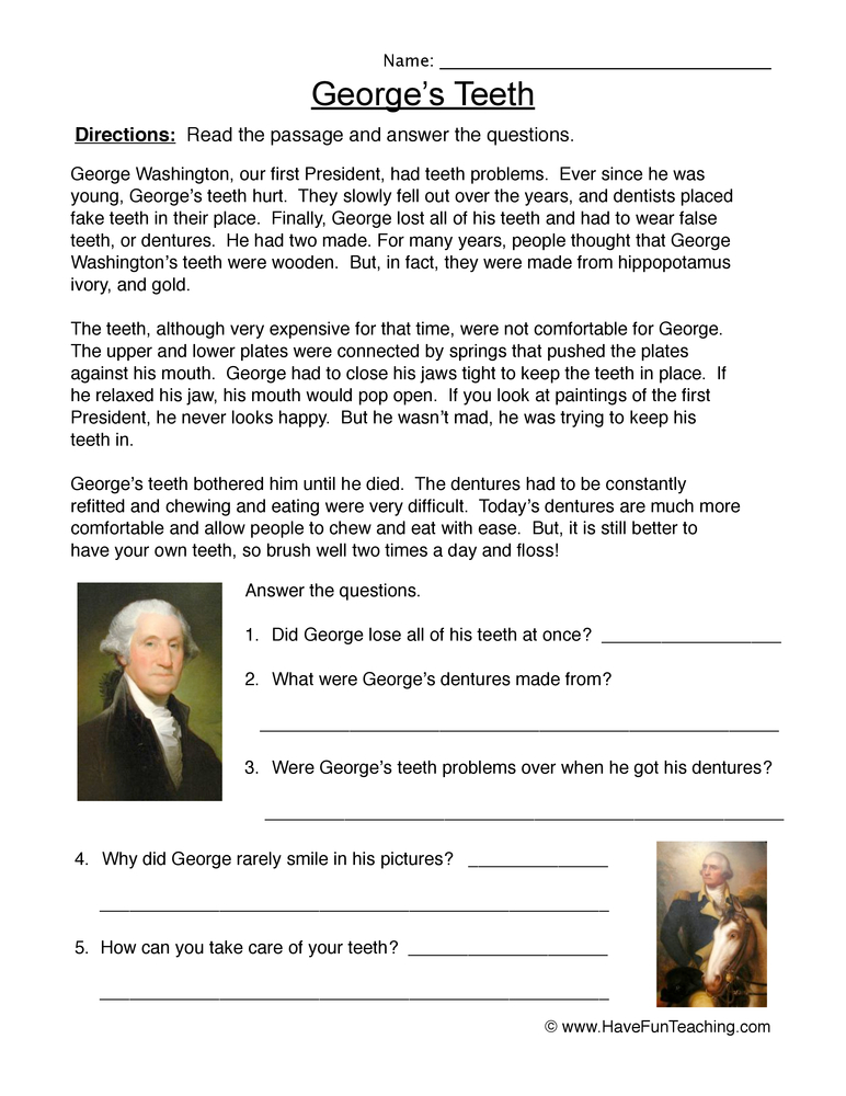 George Washington Story Worksheet  