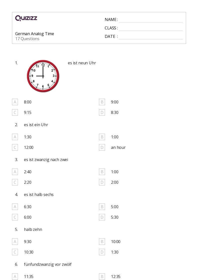 50+ German worksheets for 2nd Class on Quizizz | Free &  Printable