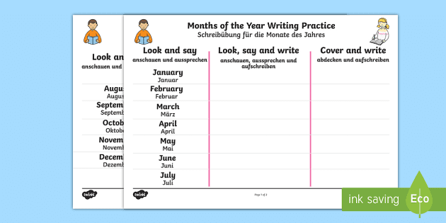german months of the year worksheet