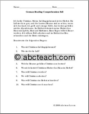 german reading comprehension worksheet 3rd grade