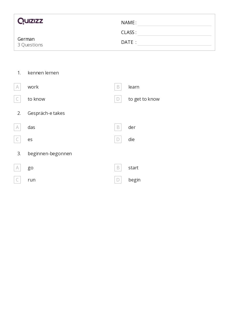 50+ German worksheets for 3rd Class on Quizizz | Free &  Printable