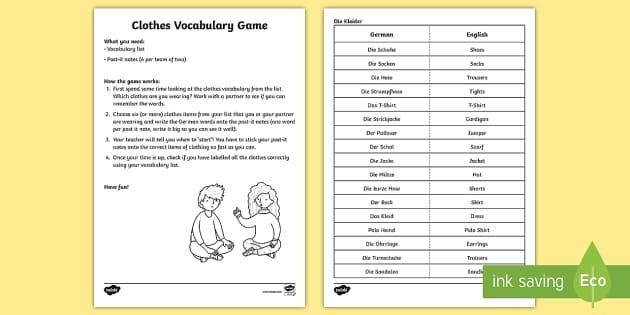 german vocabulary worksheet